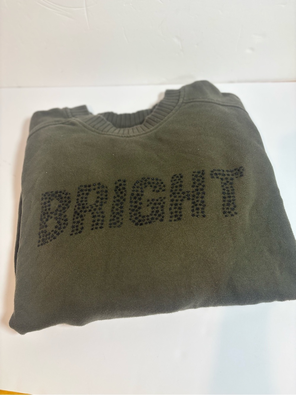 aerie Olive Green Crewneck with Black Studded 'BRIGHT' Logo